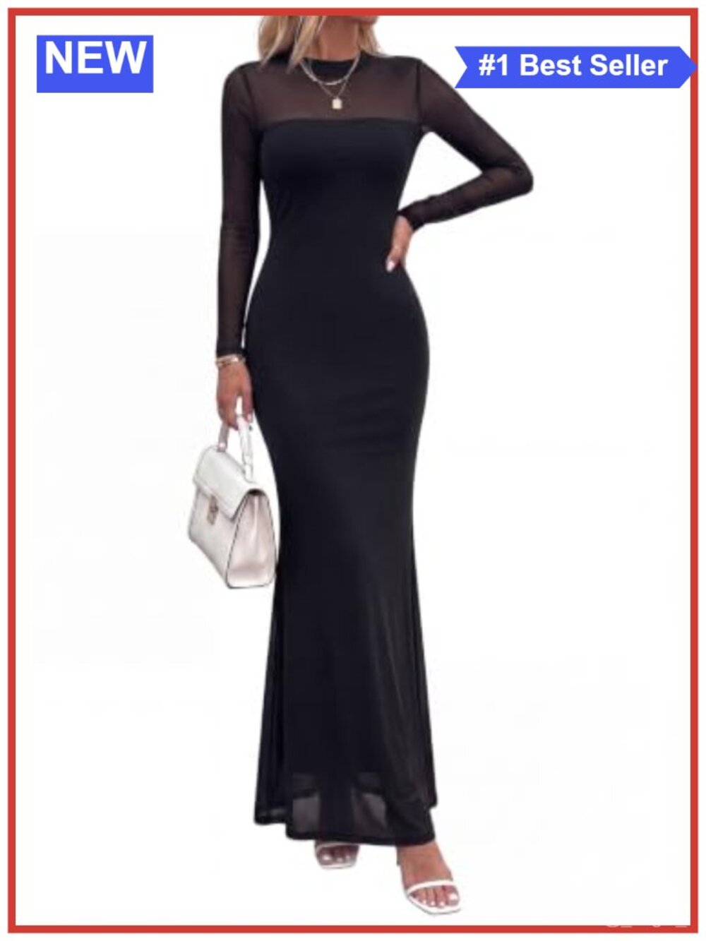 Sheer Mesh Long Sleeve Formal Maxi Dress Women Bodycon Mermaid